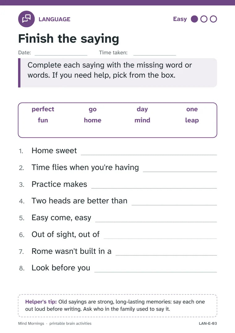 The Finish the Saying page